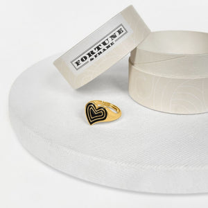 Deco Heart Signet Ring (Onyx) - Gold